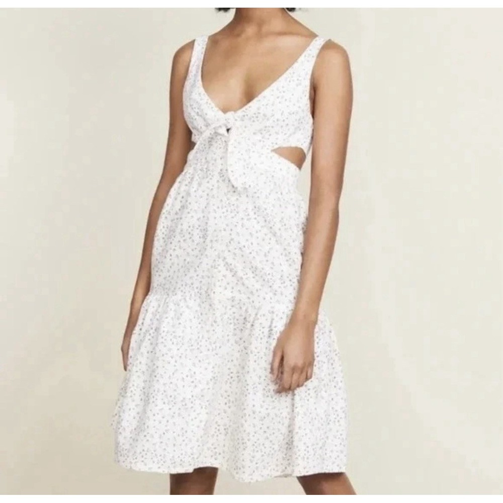 Women's Sz: 2 McGuire Floral Cutout Tie front Boho Cottage Linen Sun Dress
